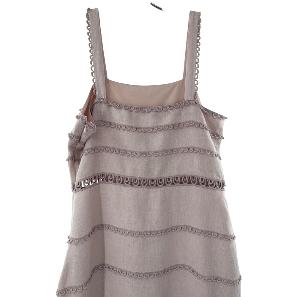 Saylor Dress Womens L Pink Midi Tiered Scalloped Crochet Trim Cotton Linen Blend - Picture 3 of 7